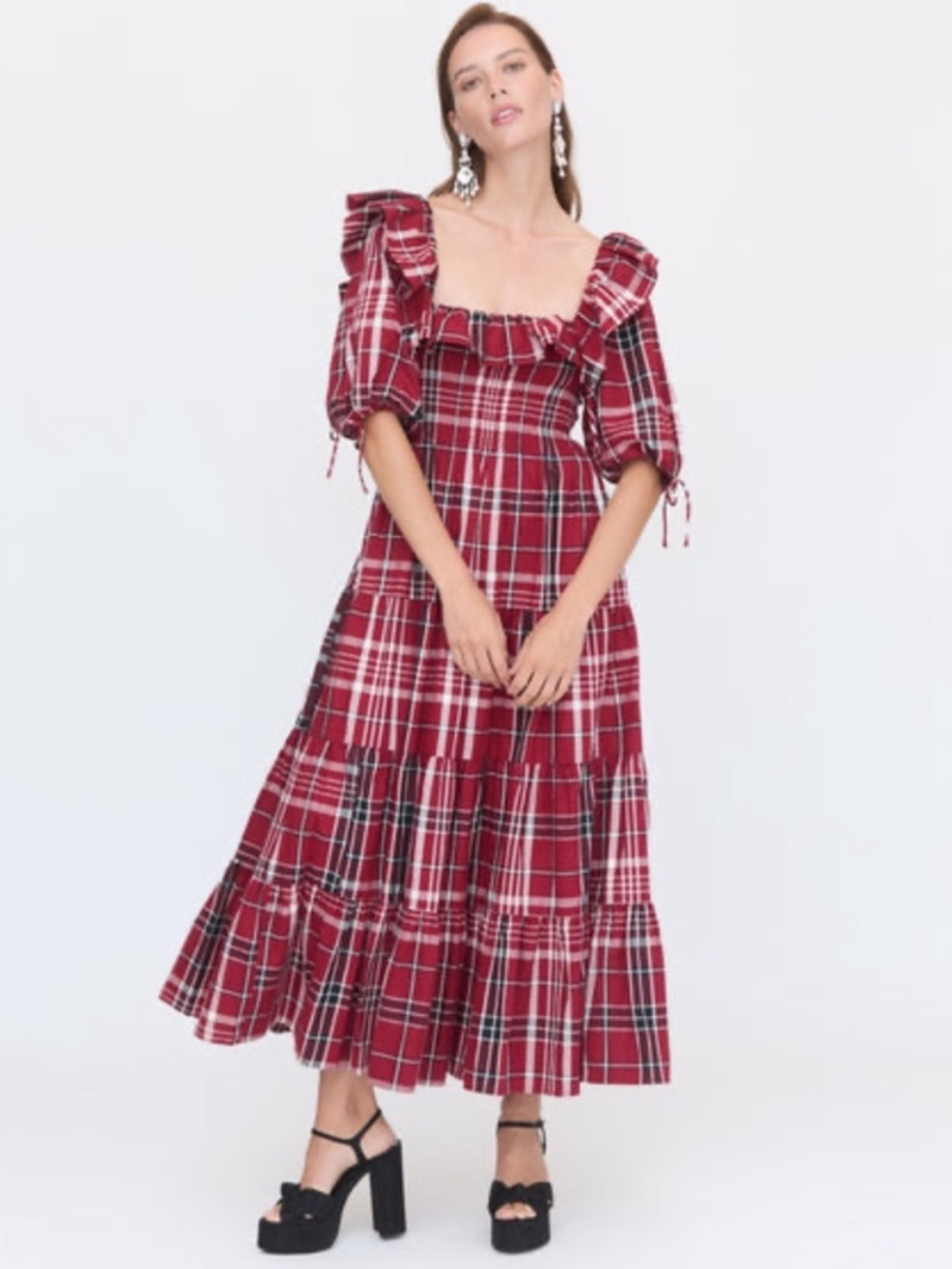 Hill House Home Corinne Nap Dress Crimson Tartan Size XXS